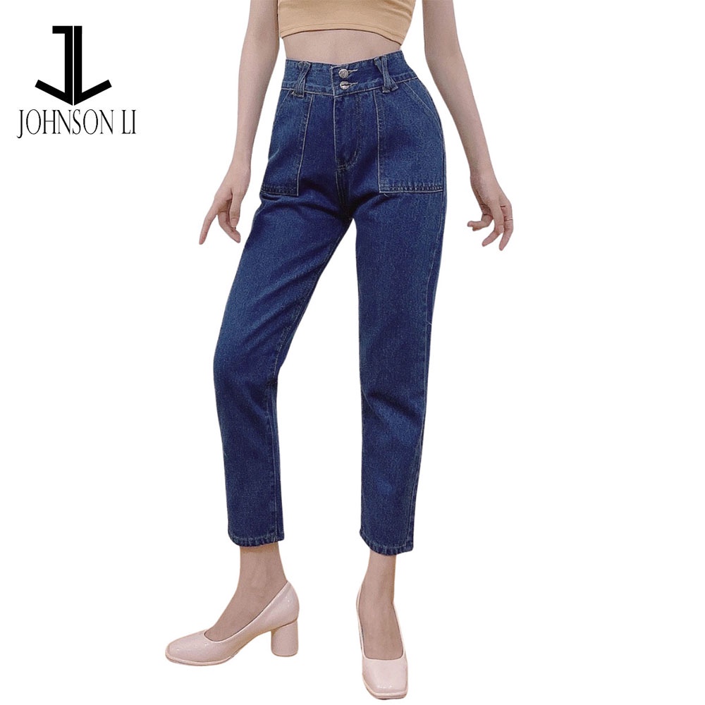 Quần baggy jean nữ lưng cao, cắt rách màu xanh jean JL41 JL JohnsonLi