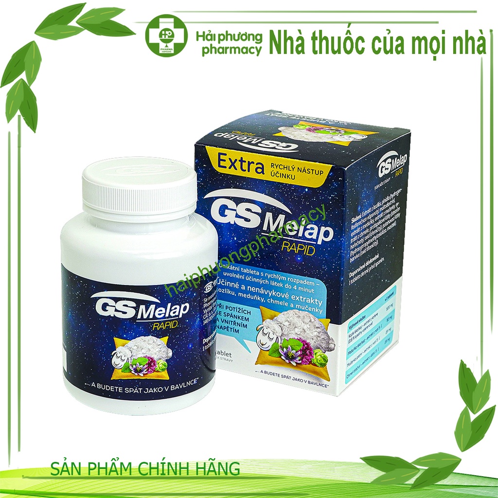 GS Melap Rapid hỗ trợ giúp ngủ ngon, ngủ sâu giấc, cải thiện mất ngủ nguồn gốc thiên nhiên an toàn (Lọ 20 viên)