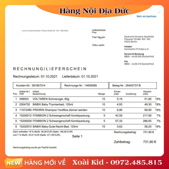 Dầu gội Priorin chống rụng tóc - kích thích mọc tóc dày và dài - Nội địa Đức Đủ Bill