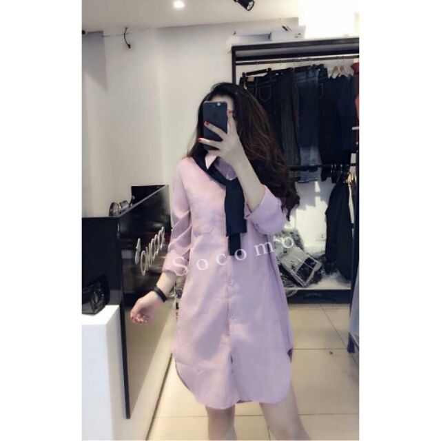 [ẢNH THẬT] Đầm sơ mi cột nơ