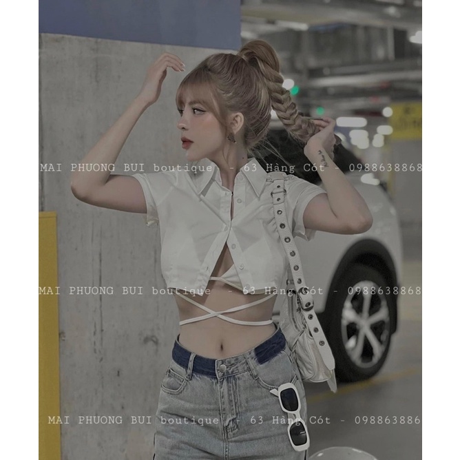 Set Áo Sơ Mi Croptop Kèm Bra Cá Tính Sexy Vải Đẹp From Ôm B110