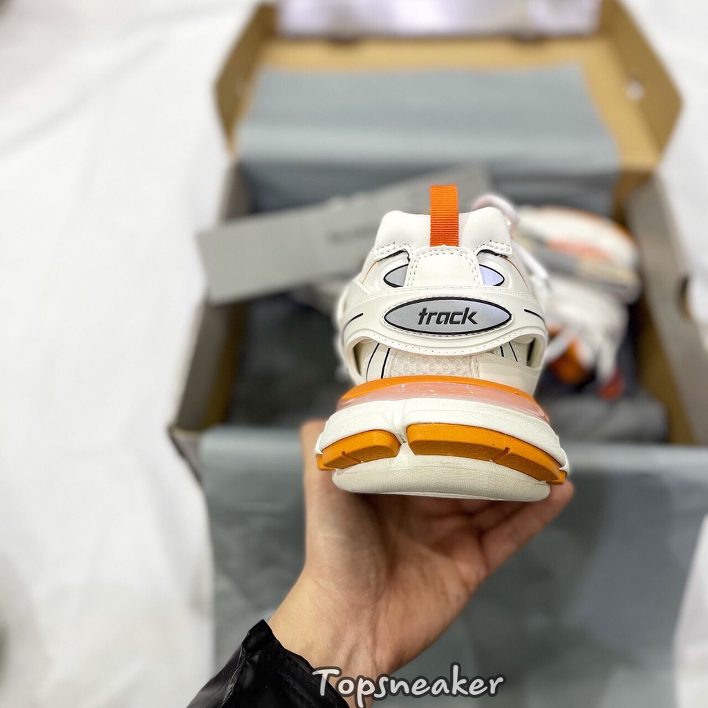 Giày Sneaker Balen Track Trắng Cam Full Phụ Kiện