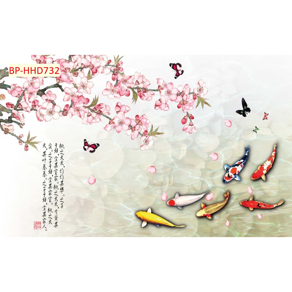 Tranh hoa mộc lan dán tường vải lụa 3d siêu bền đẹp không phai màu, chống thấm nước