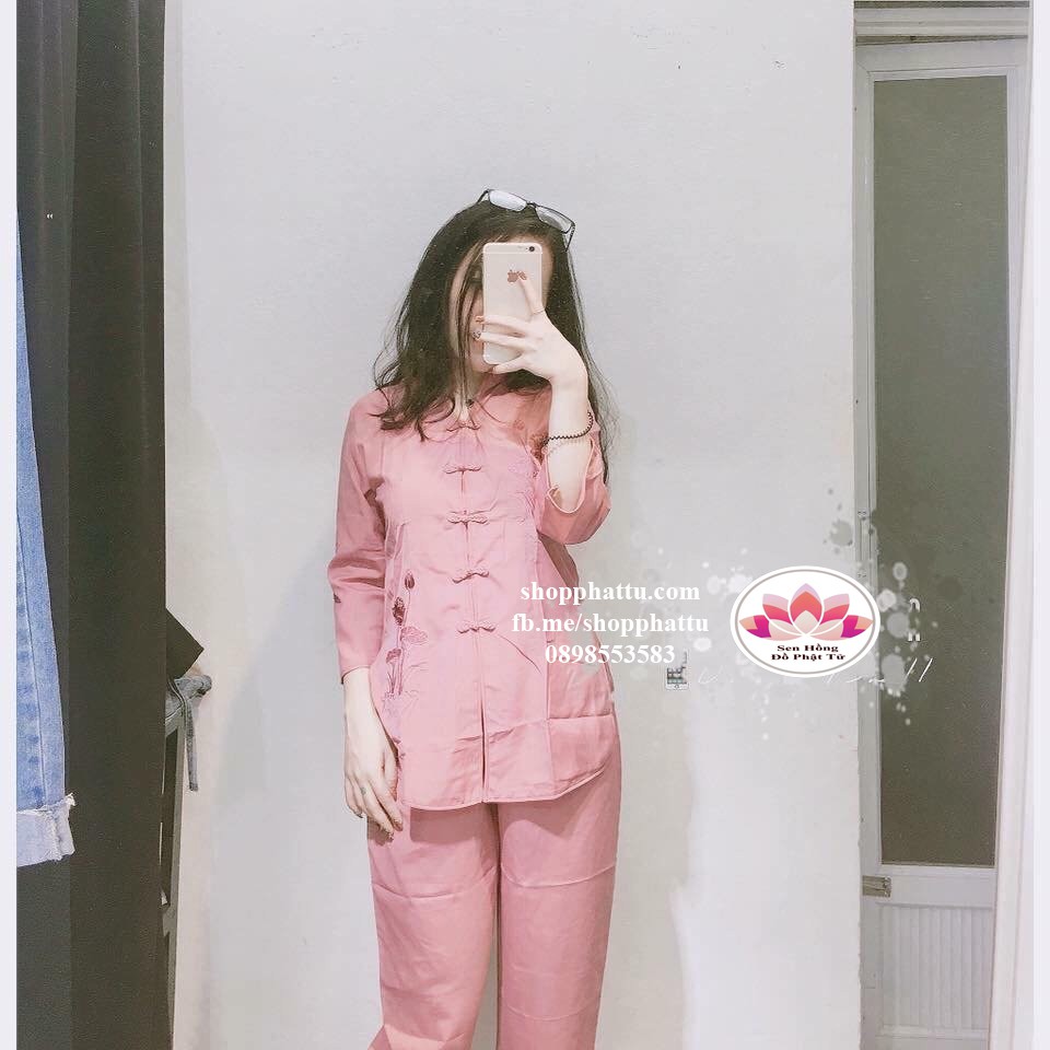 {ĐỦ MÀU}🕉️Quần áo Phật tử áo lam đi chùa Pháp Phục nữ cao cấp mẫu cổ tàu thêu sen hàng loại 1 | BigBuy360 - bigbuy360.vn