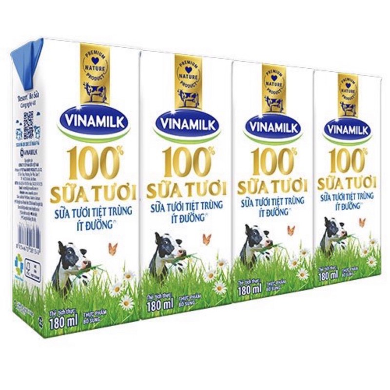 Sữa Tươi Tiệt Trùng Vinamilk 100% lốc 4 hộp 180ml