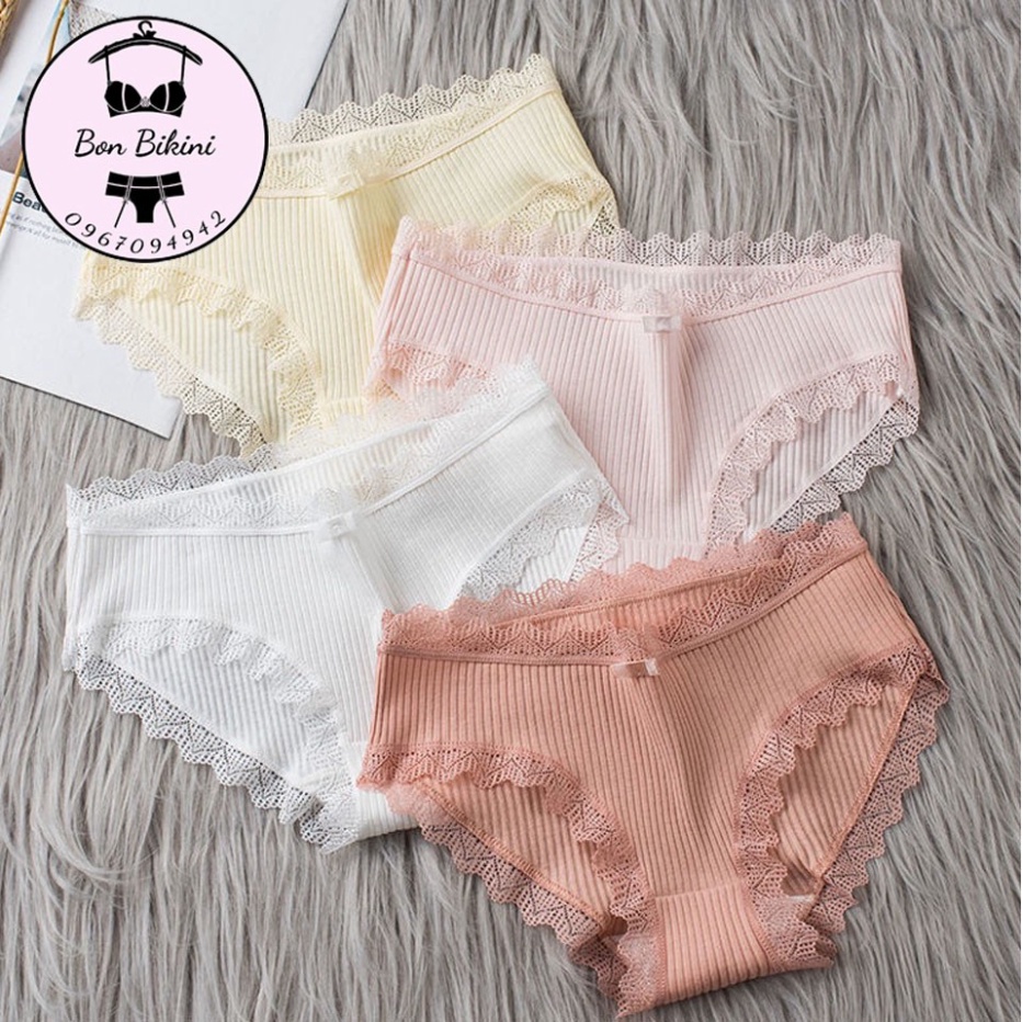 Quần Lót Nữ Cotton viền ren gân tăm kháng khuẩn hoạ tiết viền ren sexy điệu đà Mẫu 1735