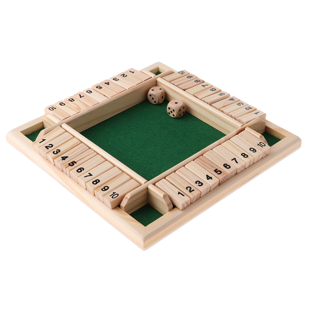 Wood Deluxe 4 Sided 10 Number Shut the Box Dice Board Game Kids Adults