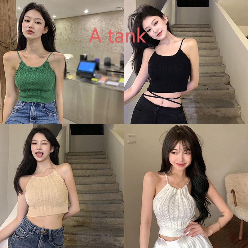 Áo yếm len dệt kim hở lưng dáng ngắn cột dây thời trang mùa hè dành cho bạn nữ | BigBuy360 - bigbuy360.vn