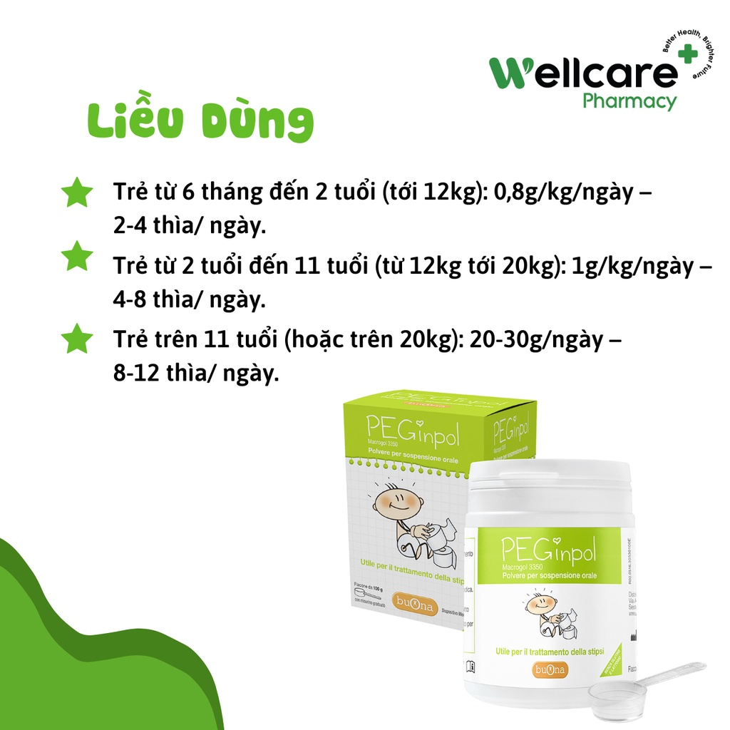 PEGinpol  - Lọ 100g giúp giảm táo bón cho bé, bột nhuận tràng trẻ em