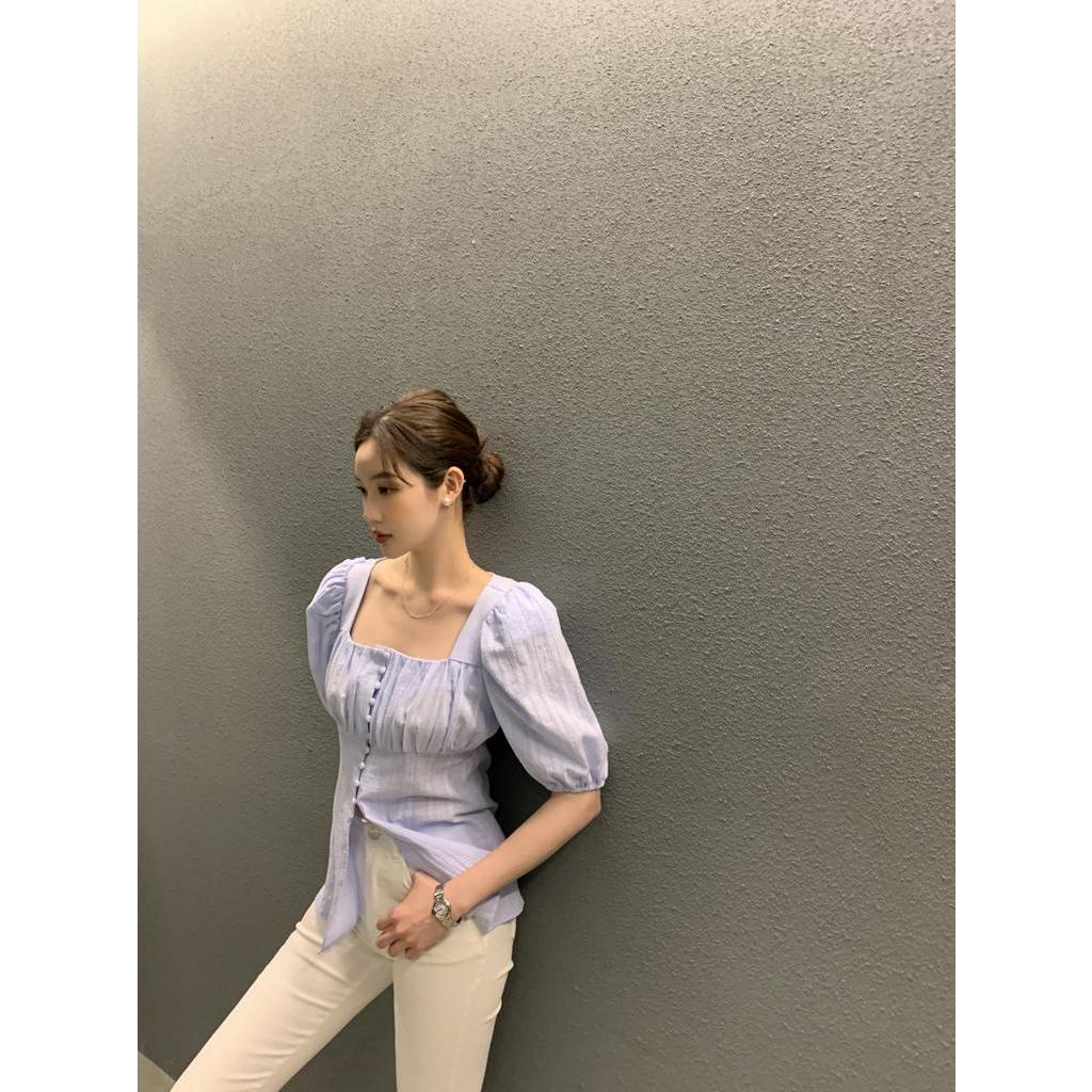 Áo Sơ Mi Ngắn Tay Cổ Vuông Một Hàng Nút Phong Cách Mới Mùa Hè 62775