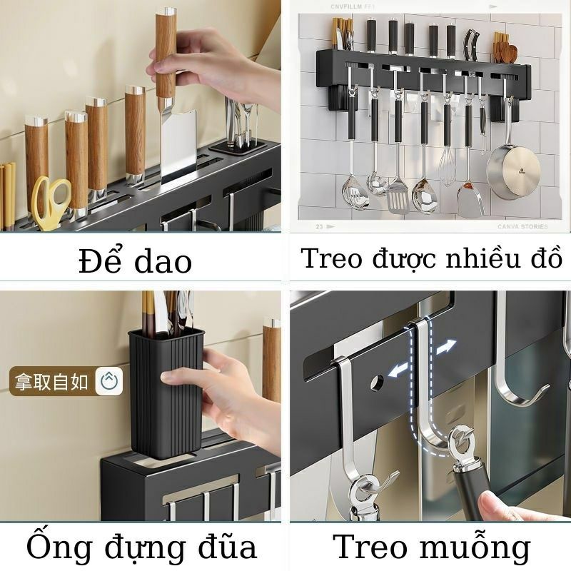 KỆ DÁN TƯỜNG ĐỂ DAO MUỖNG ĐŨA TREO TƯỜNG - SƠN TĨNH ĐIỆN -KT DÀI 49 CM X RỘNG 6CM