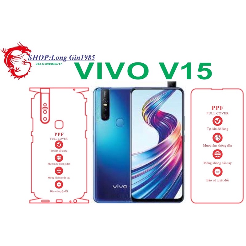 Vivo V15 miếng dán trong Ppf mặt sau và mặt trước chống va đập chống trầy xước