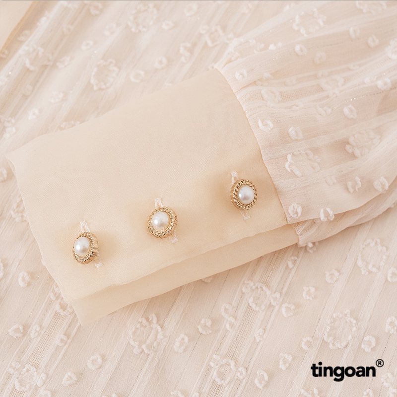 TINGOAN® - Áo somi xuyên thấu cổ đứng kèm dây phối bóng kính nude GLOSSIE BLOUSE/ND