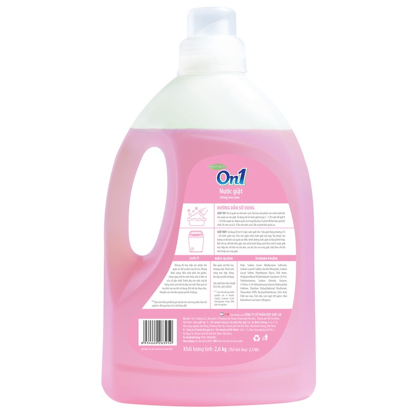 Nước giặt xả On1 chống lem màu hương Fresh Sakura 2.6Kg N6401 sạch khuẩn, khử mùi, thơm lâu cho giặt tay, máy