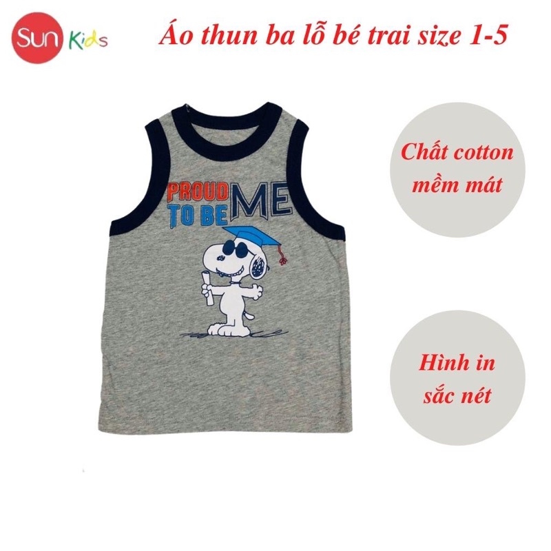 Áo thun bé trai, áo ba lỗ bé trai chất cotton, nhiều màu, Size 1 - 5 tuổi - SUNKIDS1