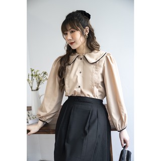 Sơ mi cổ sen viền đen
