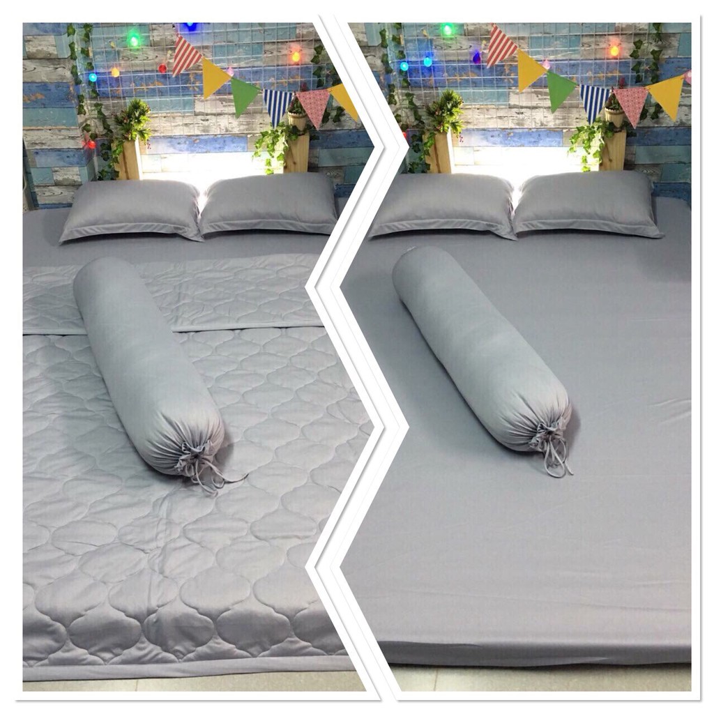 Bộ Drap thun trơn xám bạc KO Mền/Chăn (chân nệm dưới 15cm). bộ Ga thun trơn 1m2/1m4/1m6/1m8. Bộ Ra thun trơn.