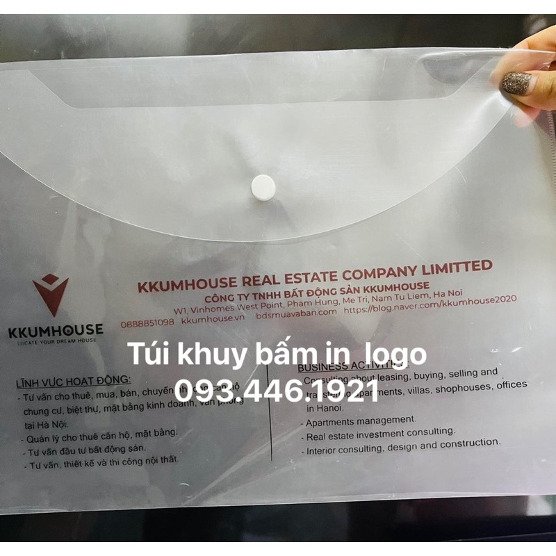 túi đựng tài liệu có in tên, túi clearbag