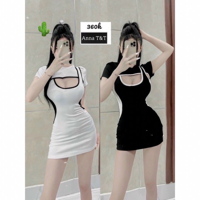 Đầm body khoét ngực hai màu ☘️☘️☘️☘️PC alohashop91