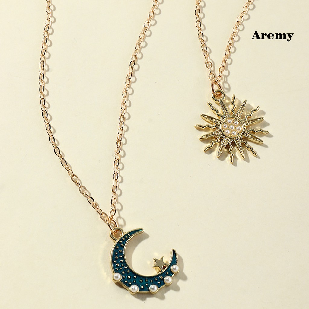 Vòng cổ 2 Lớp Mặt Hình Mặt Trăng Và Mặt Trời Đính Đá