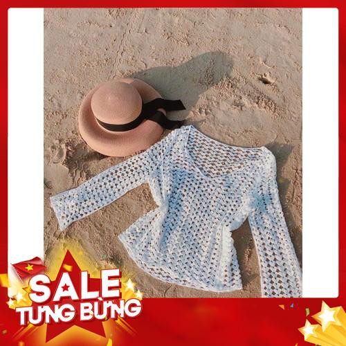 Áo khoác ren lưới đi biển cao cấp mặc ngoài bikini họa tiết trái tim (màu trắng) -Hàng nhập khẩu