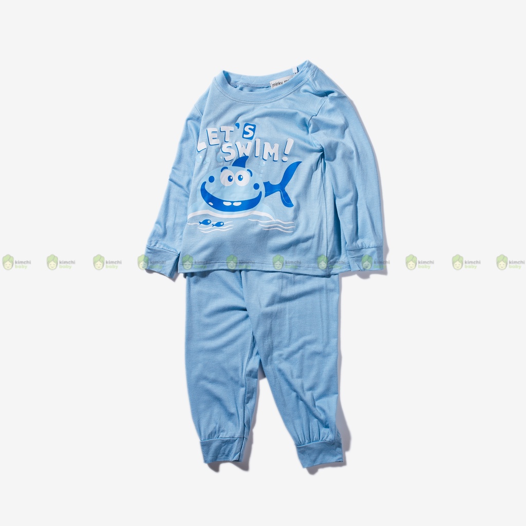 Bộ Thun Lạnh Dài Tay Cho Bé Gái, Bé Trai Minky Mom Hoạ Tiết  Gấu Trượt Ván, Bộ Quần Áo Cho Bé Mặc Nhà Thu Đông MKMTD2205
