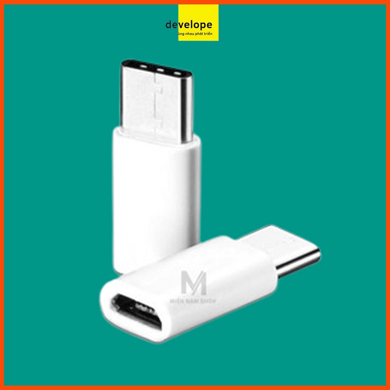 Combo 2 cái đầu chuyển đổi OTG chân Micro USB (Cái) sang Type C (Trắng)
