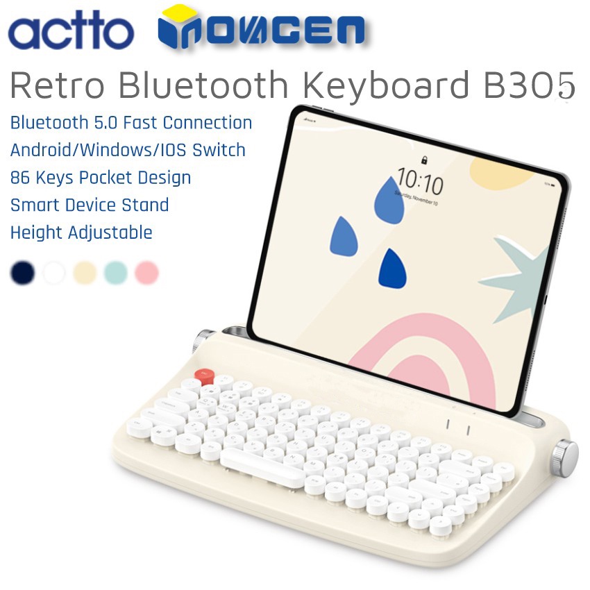 Bàn Phím Không Dây ACTTO B305 (86 Phím, Không Cần Treo, Không Cần Chìa Khóa), Bluetooth 5.0 Typewriter Với Giá Đỡ Tích Hợp Cho Điện Thoại, Máy Tính Bảng Android/Android/Windows/IOS