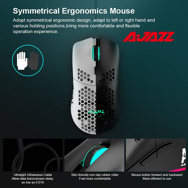 Ajazz AJ390 / AJ390R Chuột chơi game có dây USB 6 nút Chuột nhẹ 16000DPI RGB có thể lập trình cho máy tính xách tay chơi game máy tính xách tay