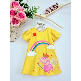 [Sz 15-30kg] Đầm Heo Peppa tay phồng dễ thương chất đũi tơ mát mịn