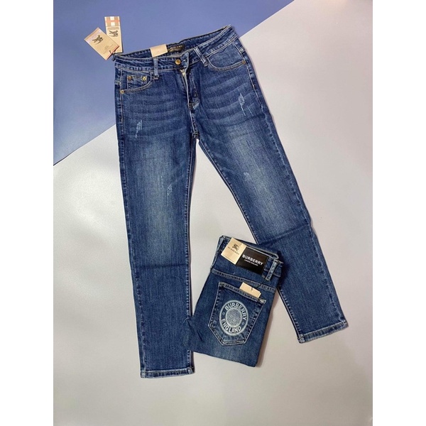 ✨HÀNG 1:1✨Quần bò burberr xanh mài gối ống côn_Quần Jeans BBR nam vải bò nhập khẩu new