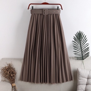 Chân Váy midi dập ly kèm đai belt ( ảnh thật chụp sàn)