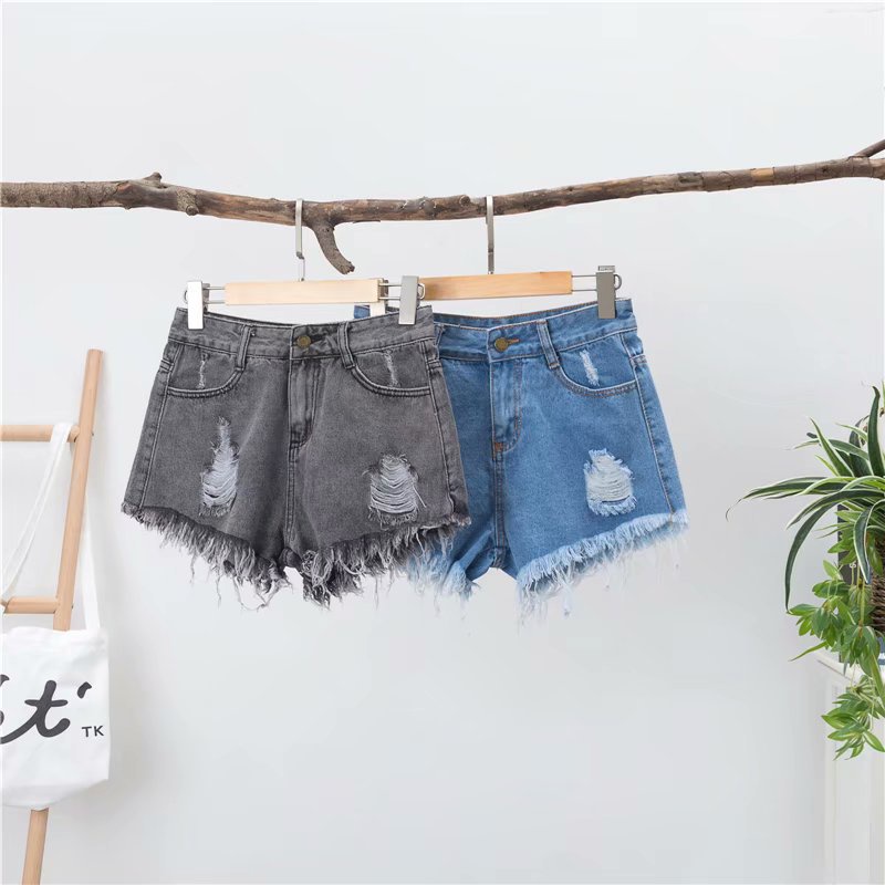 IELGY Quần short denim dáng chữ A ống rộng lưng cao thời trang cho nữ