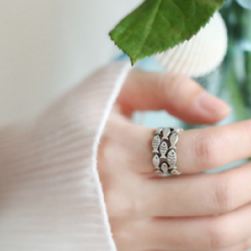 Nhẫn cưới bằng bạc 925 hình cá có thể điều chỉnh kích cỡ