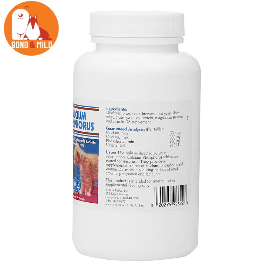 VIÊN BỔ SUNG CANXI CHO CHÓ MÈO CALCIUM PHOSPHORUS HỘP 50 VIÊN - BONDMILO SHOP