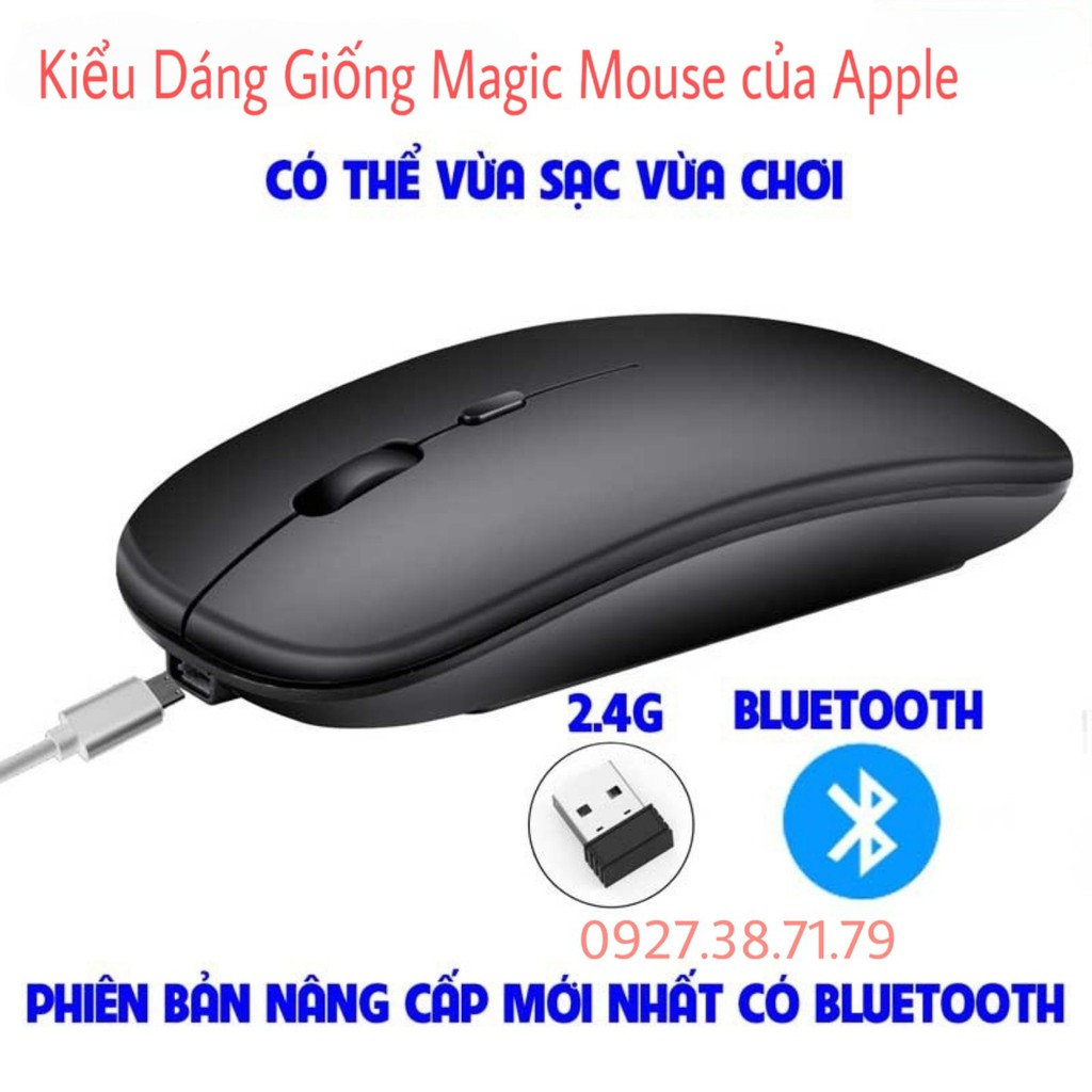 (CÓ SẴN) Chuột Không Dây X1 2 Trong 1 : Bluetooth 5.1 và Wireless 2.4G Nhỏ Gọn, Nhẹ, Dùng Pin Sạc, Không Âm Thanh