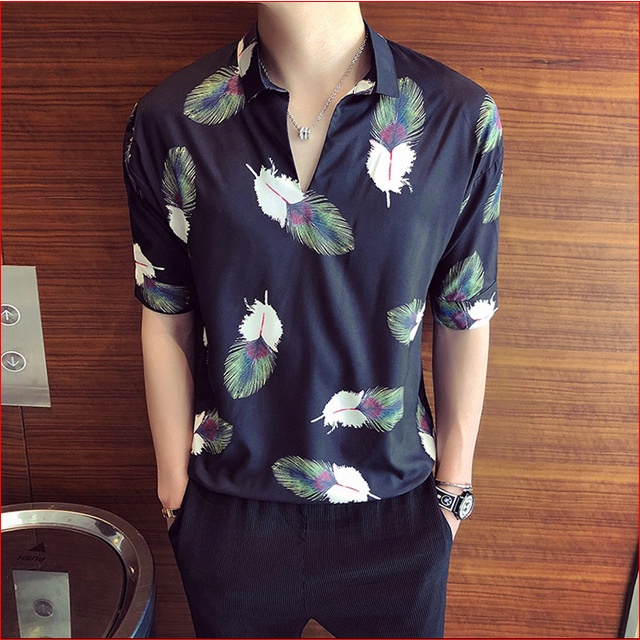 Áo sơ mi nam họa tiết lá LinhDan Store K9