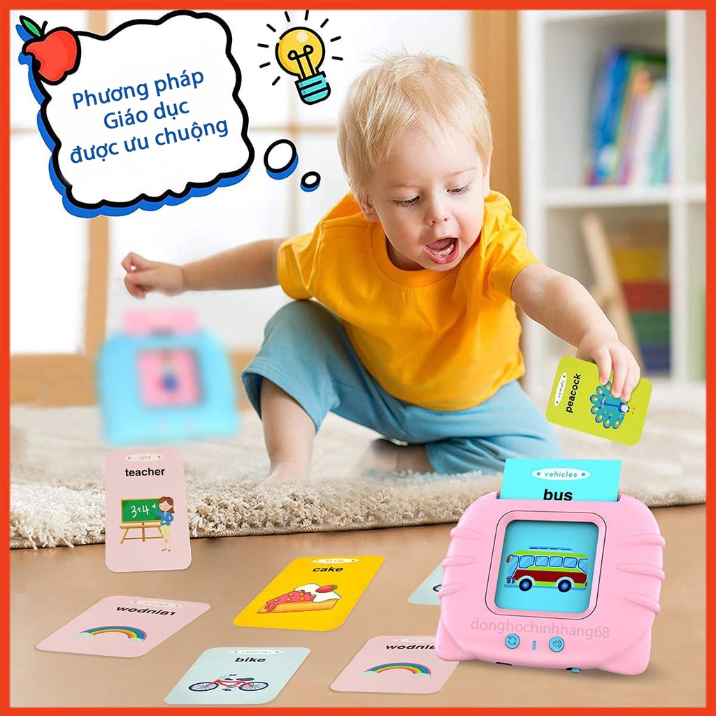 Máy Đọc Thẻ Tiếng Anh Cho Bé Flashcard Gồm 112 Thẻ 224 Từ Tiếng Anh Sạc Cổng USB Không Có Sóng Điện