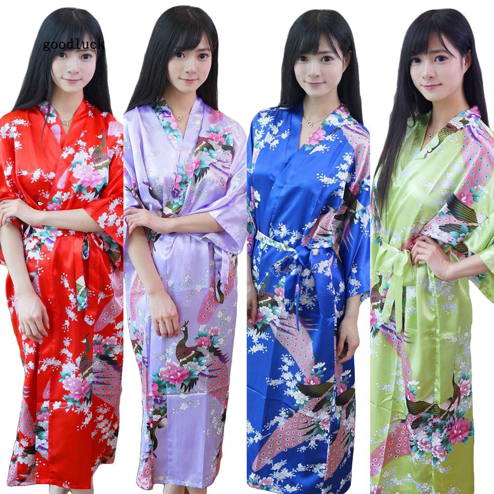 Áo choàng ngủ dài in hoa kiểu kimono đẹp mắt cho nữ