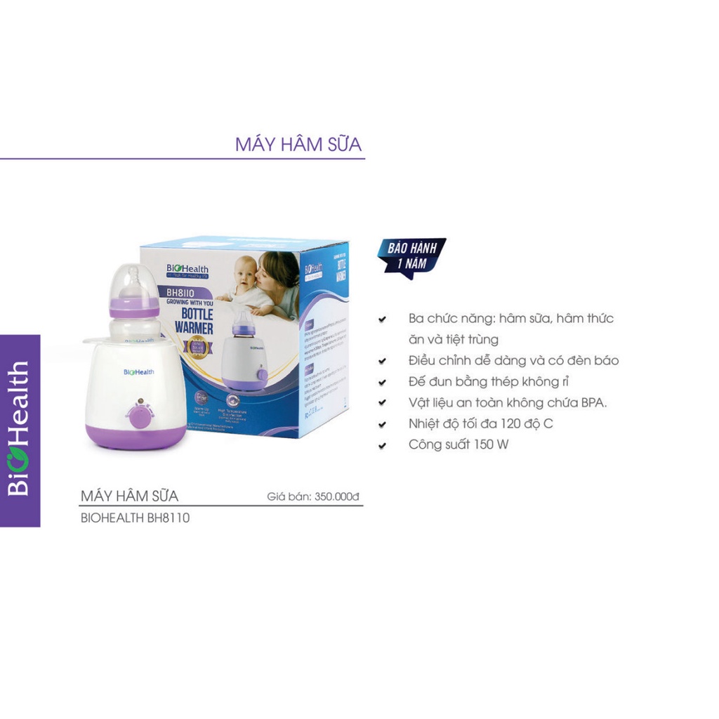 Máy Hâm Sữa 1 Bình Biohealth BH8110 - 3 Chức Năng (hâm sữa/thức ăn, tiệt trùng) - Điều Chỉnh Dễ Dàng