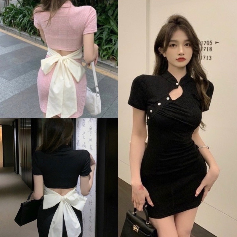 đầm kiểu phối nơ eo