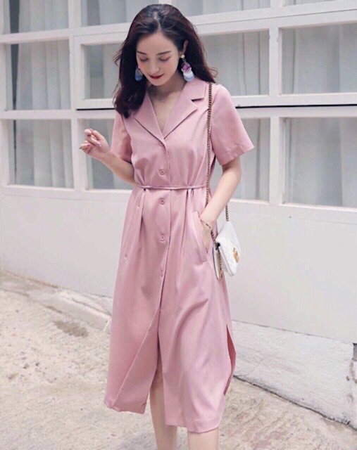 Đầm váy hồng 2 túi - form to