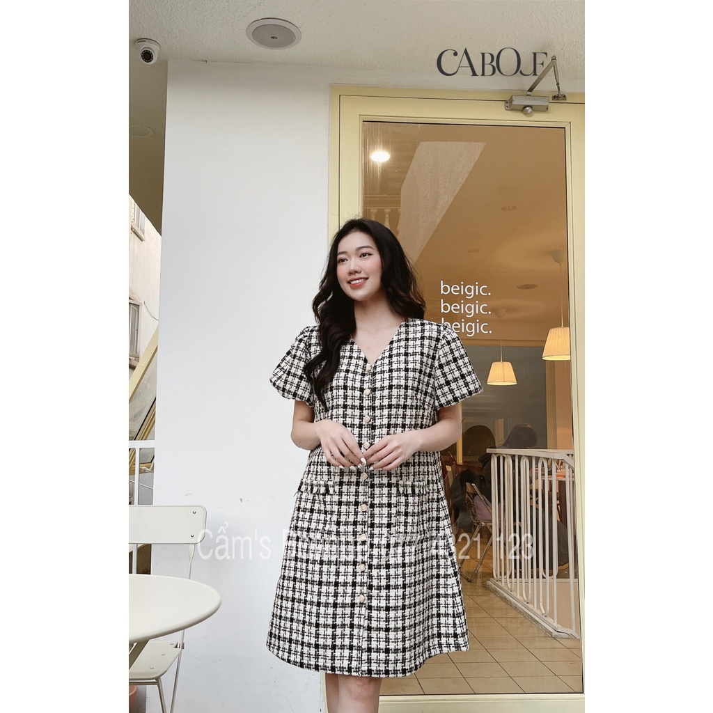 Váy Dạ Tweed Caro Đi Tiệc Đi Chơi Thu Đông Form Xuông Rộng , Thoải Mái
