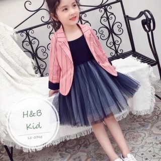 Set áo vest phối váy màu xanh than bao đẹp