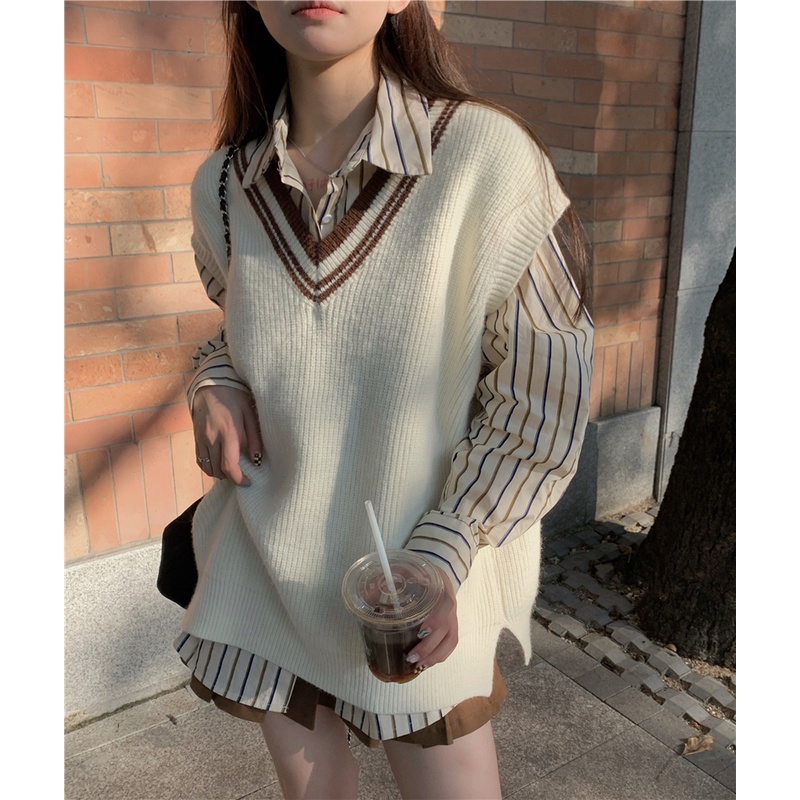 Áo Sơ Mi Nữ Dài Tay Cổ Chữ V Dáng Rộng Kẻ Sọc 45866 | BigBuy360 - bigbuy360.vn