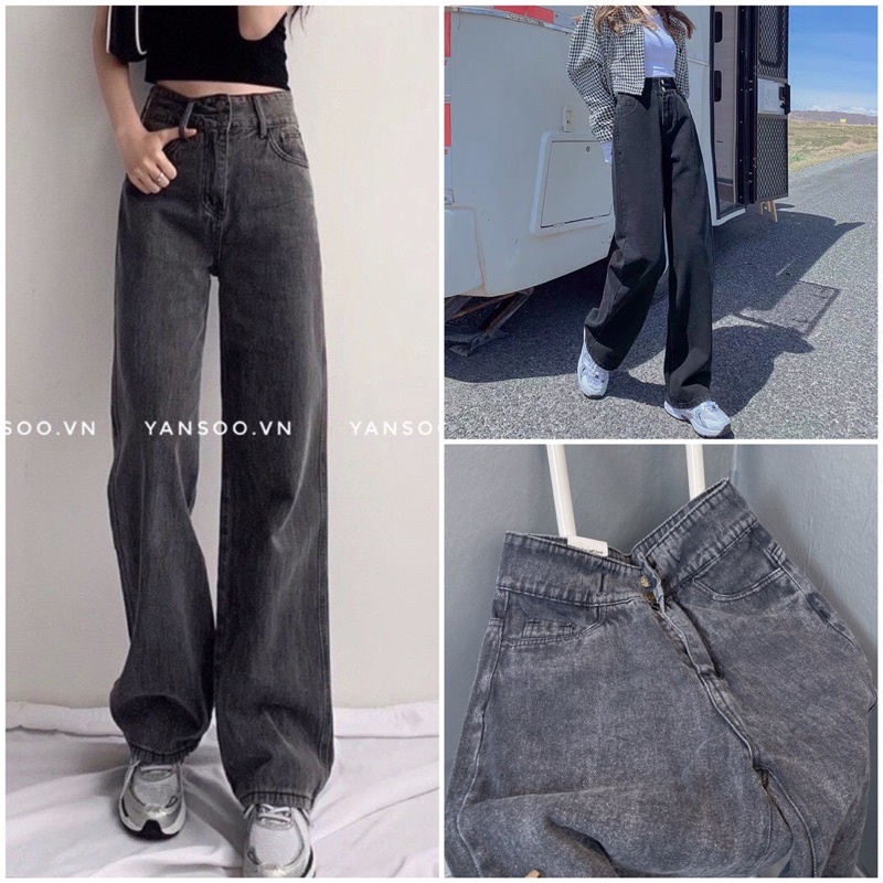 Quần jean ống rộng, quần jeans khói cạp 2 cúc