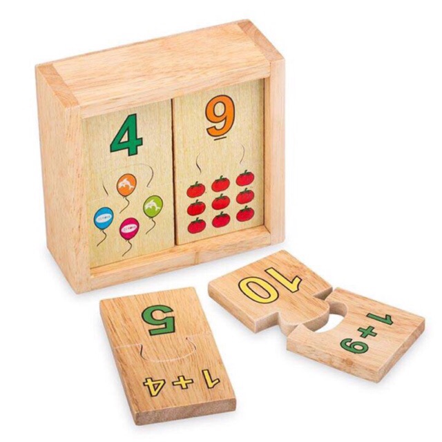 Hộp đồ chơi ghép hình gỗ 2 mảnh học đếm số