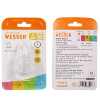 Vỉ 2 Núm vú thay thế bình Wesser cổ hẹp size S/ M/L/ +