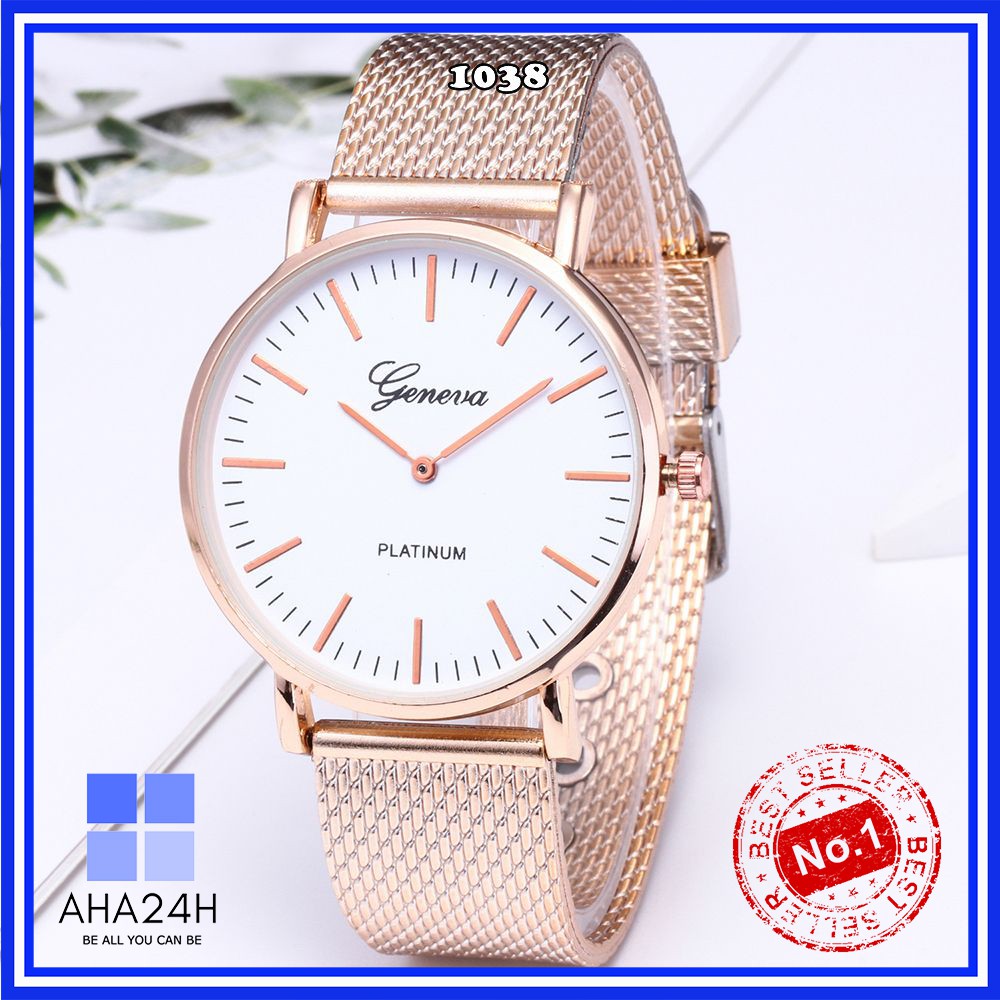 ĐỒNG HỒ NAM NỮ GENEVA DÂY LƯỚI PLATINUM AH1038