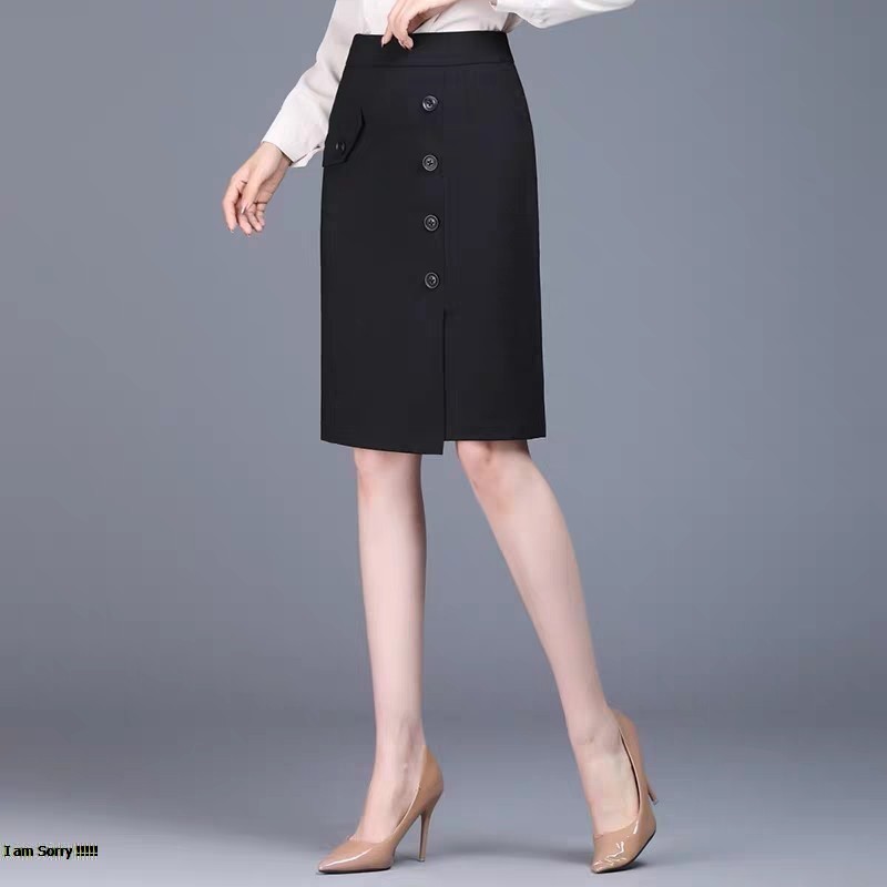 Chân váy bút chì xẻ tà 60cm lệch dáng suông